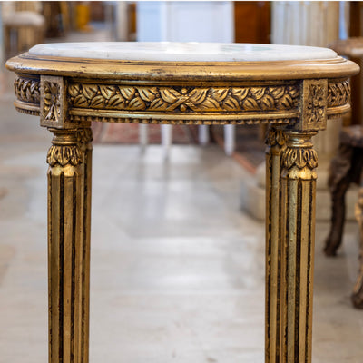 Louis XVI Side Table – Carved Trim & White Marble Top
