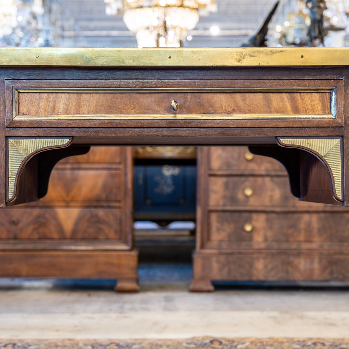 Louis XVI Desk – Burl Wood with Gold Trim