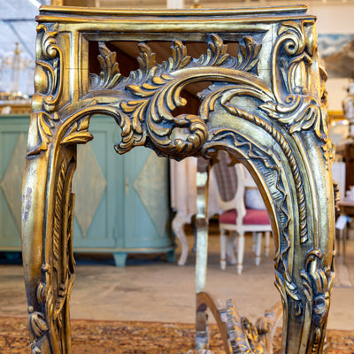 Louis XV Ornate Console Table – Detailed Gold Carvings & White Marble Top