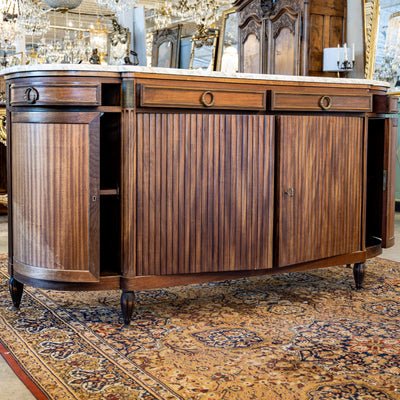 Louis XVI Demilune Sideboard – Reeded Front & White Marble Top with Sliding Side Doors