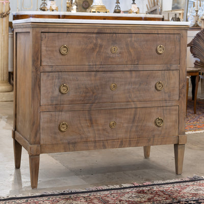 Louis XVI 3-Drawer Nightstand – Burl Wood with White Marble Top