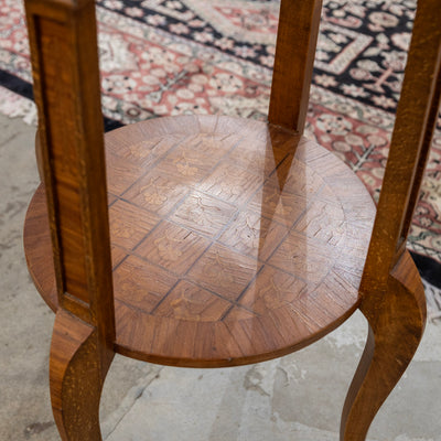 Louis XVI Brown Marquetry Side Table – Floral Porcelain Top
