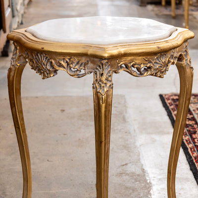 Louis XV Gilded Side Table – Carved Shell & White Marble Top