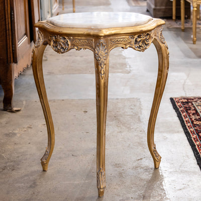 Louis XV Gilded Side Table – Cabriole Legs & White Marble Top