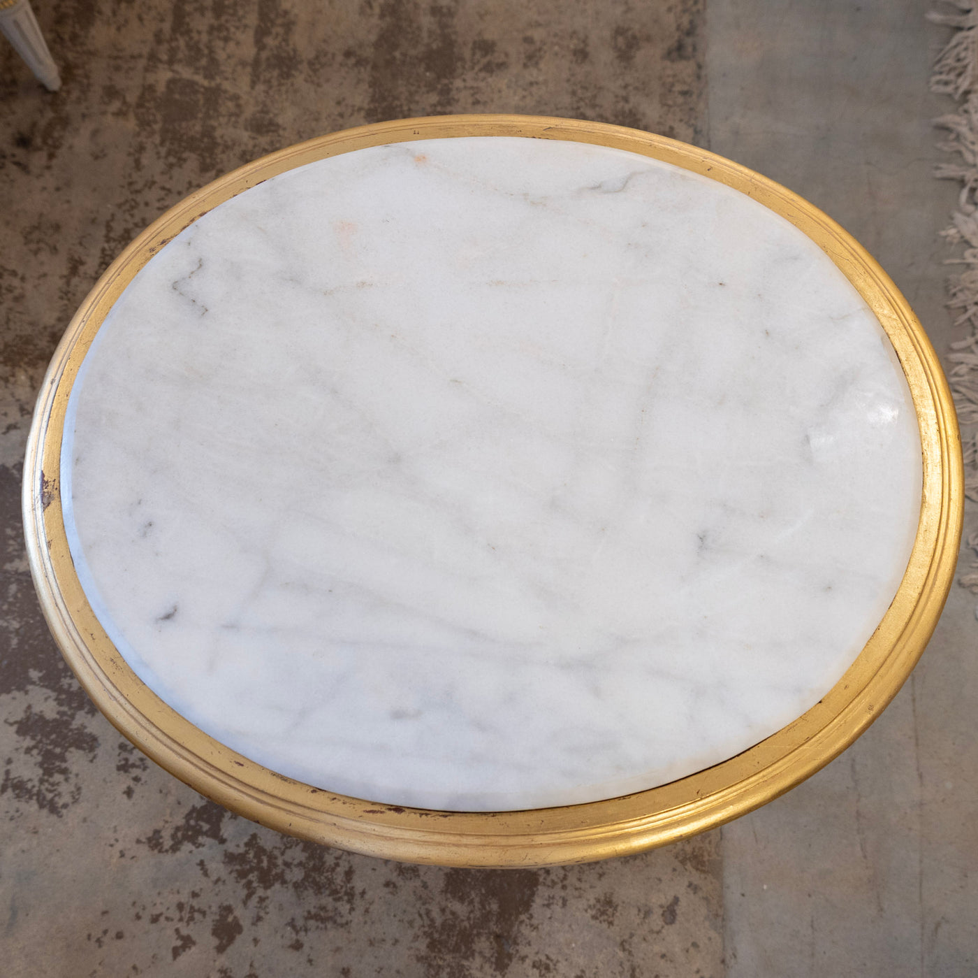 Louis XVI Gilded Oval Side Table – White Marble Top