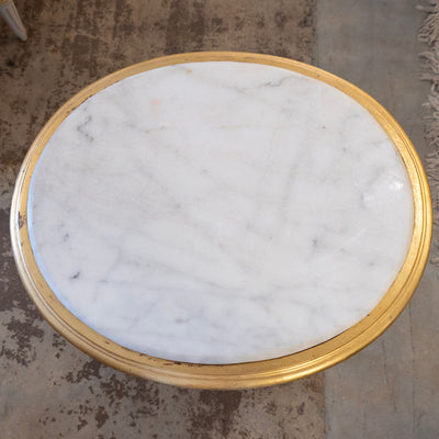 Louis XVI Gilded Oval Side Table – White Marble Top