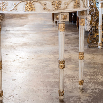 Louis XVI Demilune Console Table – Hand-Painted Gold Detail