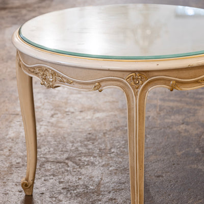 Louis XV Round Coffee Table – Ivory Finish & Glass Top