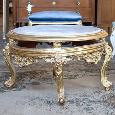 Louis XV Gilded Round Coffee Table – White Marble Top