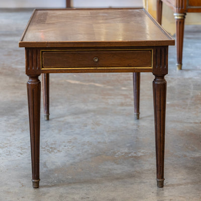 Louis XV Walnut Coffee Table – Slide-Out Leather Panel & Chevron Inlay