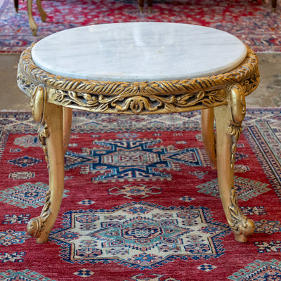 Louis XV Round Gilded Coffee Table – Carved Base & White Marble Top