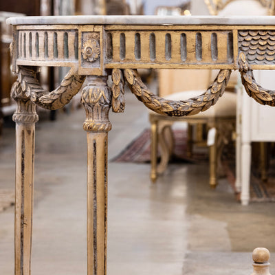 Louis XVI Demilune Console – Gilded Carvings with White Marble Top