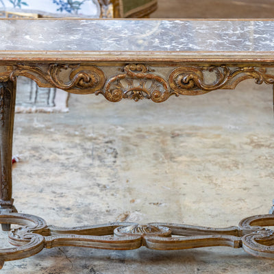 Italian Oval Coffee Table – Gilded Carvings & Gray Marble Top