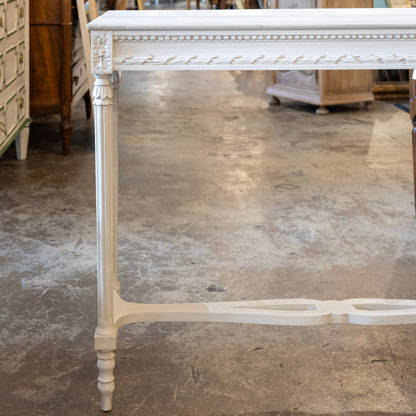 Swedish Carved Console Table – Antique White Finish