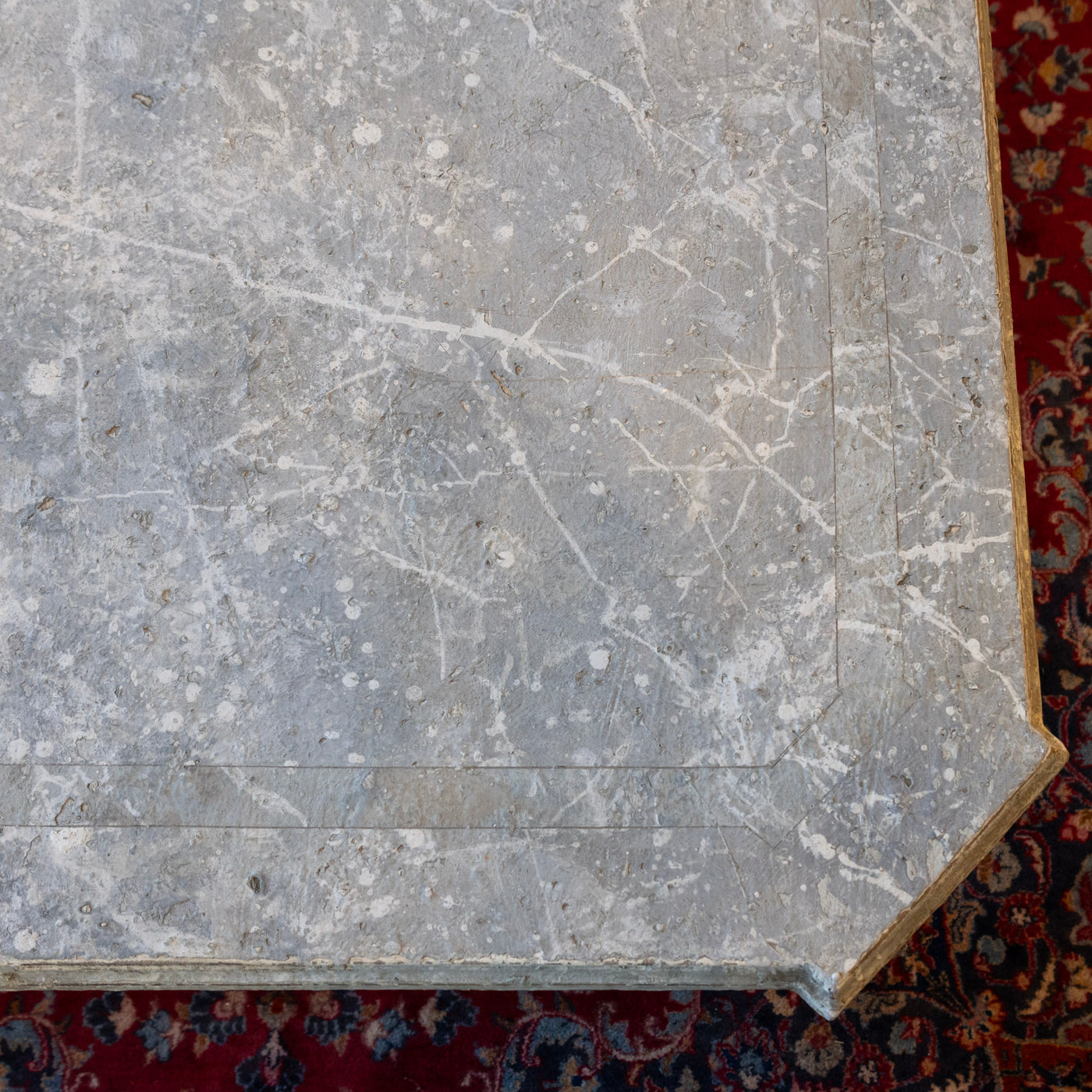Grand European Neoclassical Hand-Carved Dining Table – Grey & White Faux Marble Finish