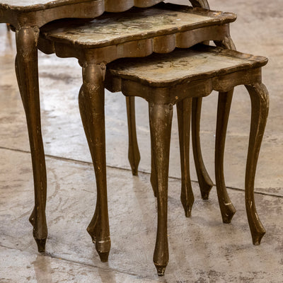 Hand-Painted Italian Nesting Tables – Scalloped Edges & Floral Detailing