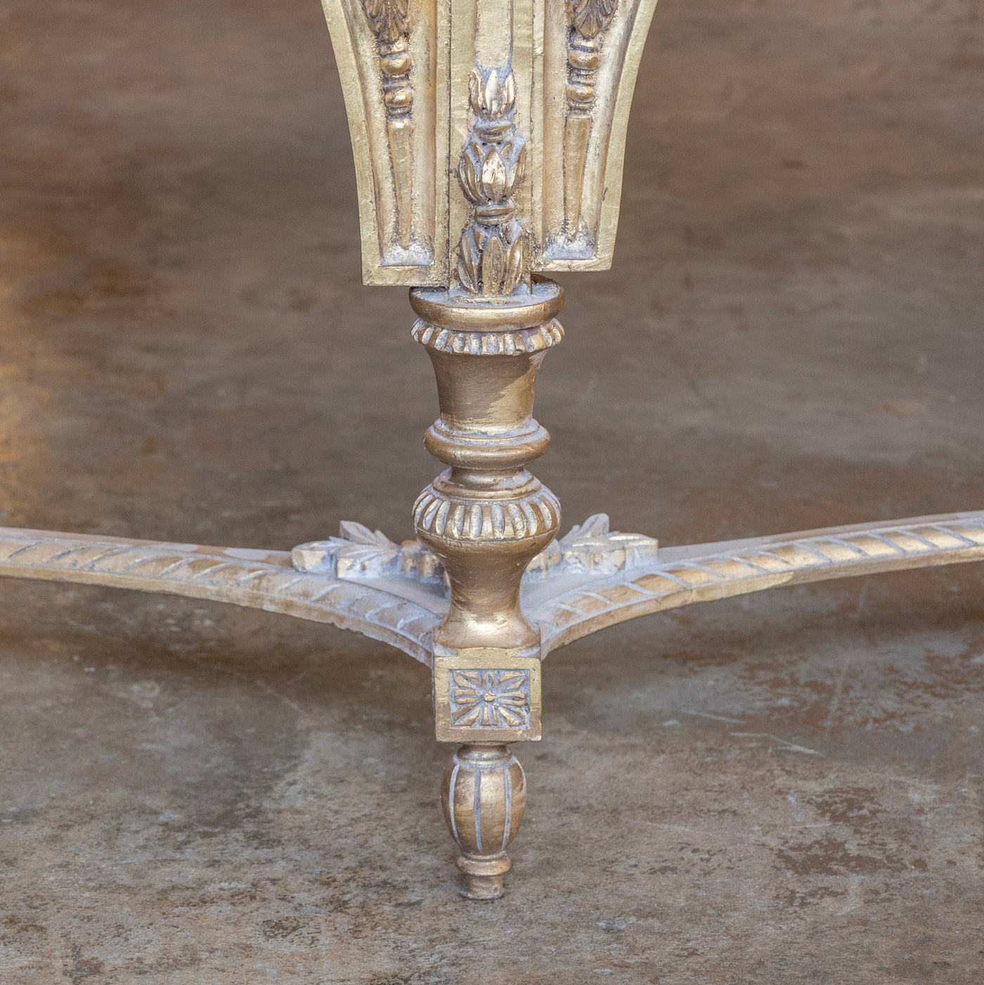 Louis XVI Ornate Gilded Console Table – Hand-Carved Florals & White Marble Top