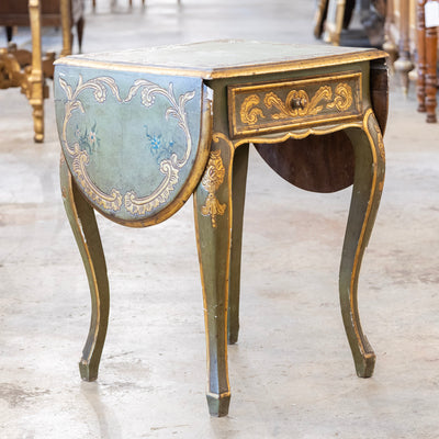 Italian Painted Green Accent Table – Drop-Leaf Sides with Gilded Accents