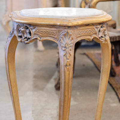 Louis XV Gilded Triangular Side Table – White Marble Top