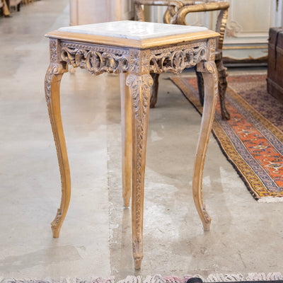 Louis XV Gilded Square Side Table – White Marble Top