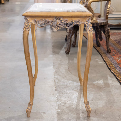 Louis XV Long Gilded Side Table – White Marble Top