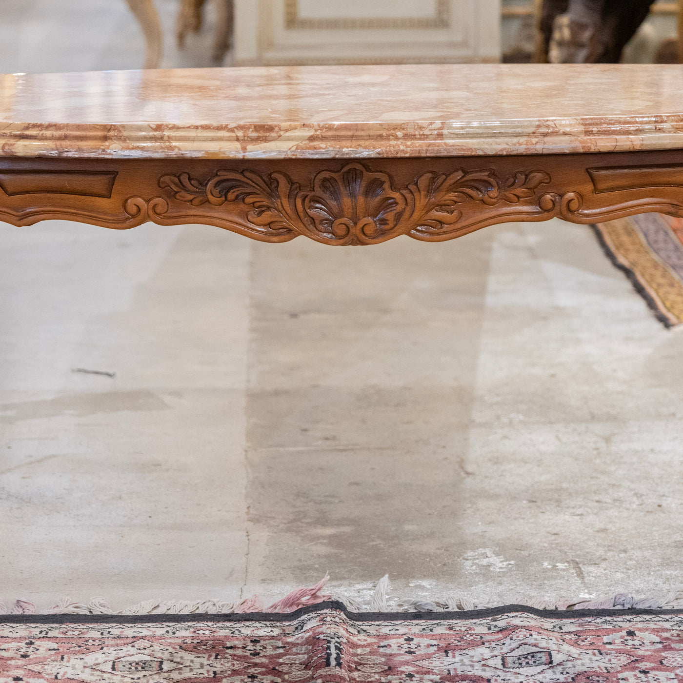 Louis XV Carved Wood Coffee Table –  Red Breccia Marble Top