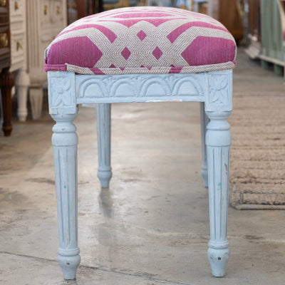Louis XVI Grey Bench – Pink Patterned Upholstery