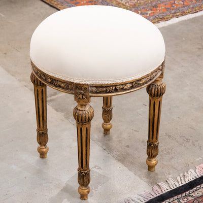 Louis XVI Carved Gold Stool – White Velvet Upholstery & Ballerina Legs