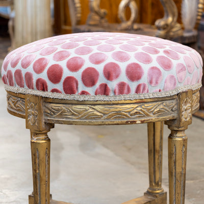 Louis XVI Stool – Gold Floral Detailing & Pink Polka Dot Upholstery