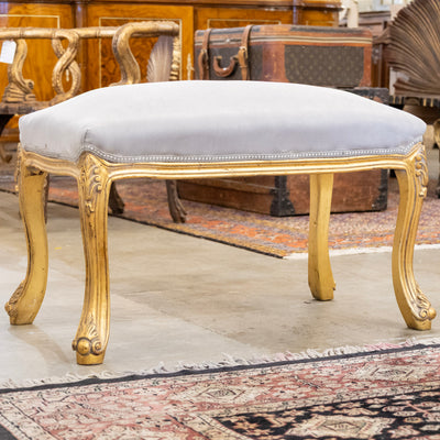 Louis XV Stool – Gold Trim & Cabriole Legs in French Grey Velvet