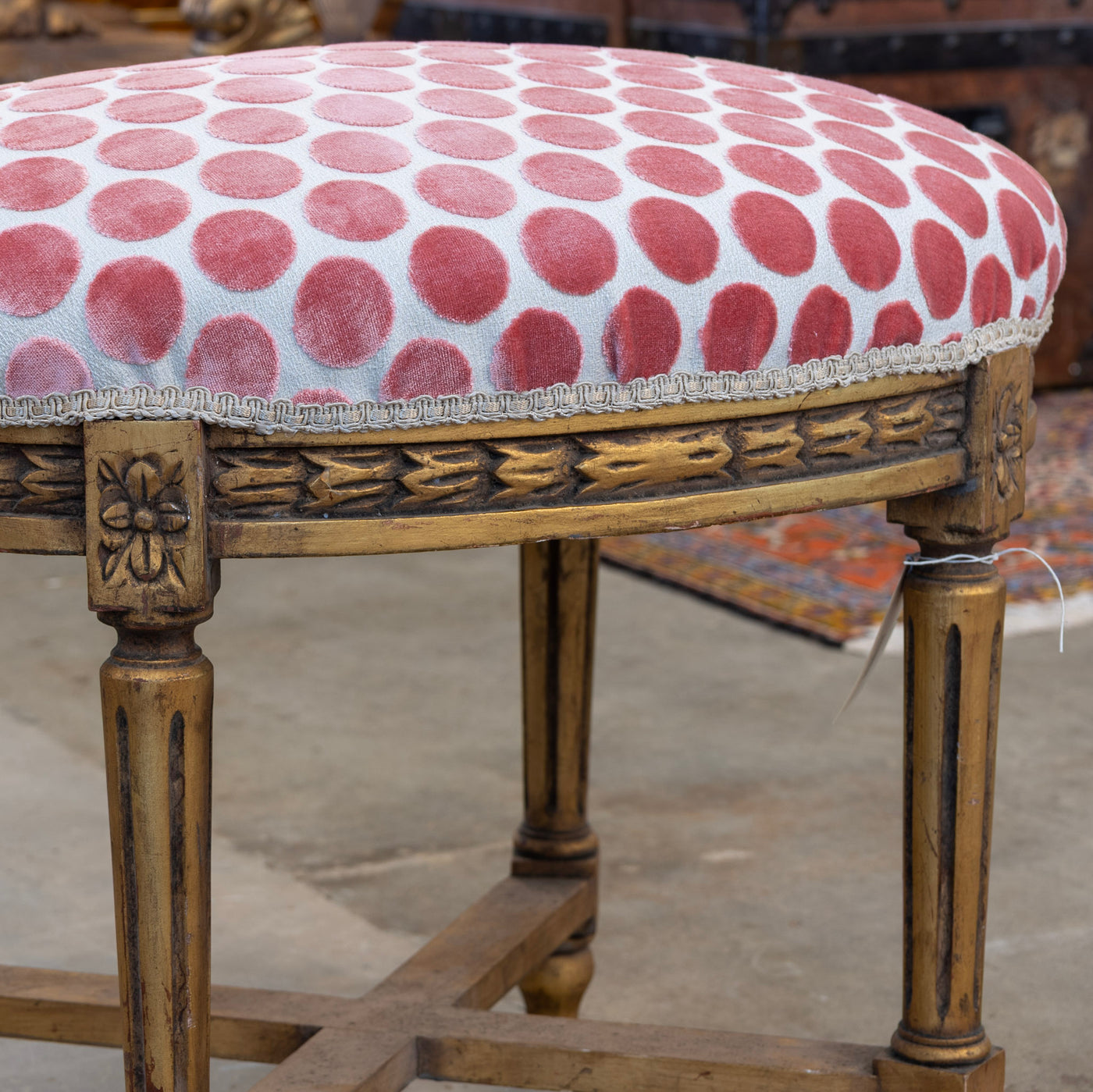 Louis XVI Stool – Gold Trim & Pink Polka Dot Upholstery