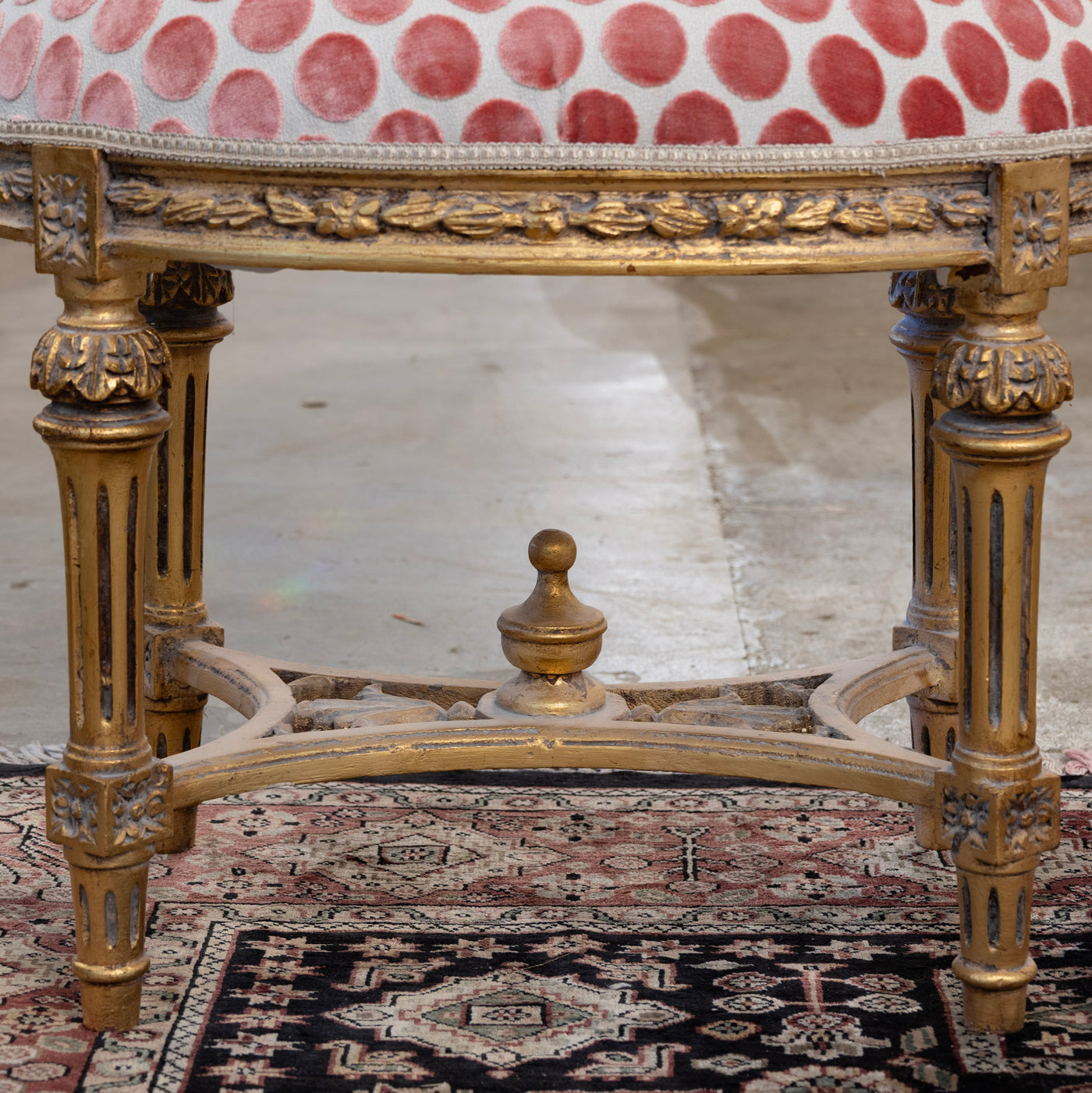 Louis XVI Gold Stool – Pink Polka Dot Velvet