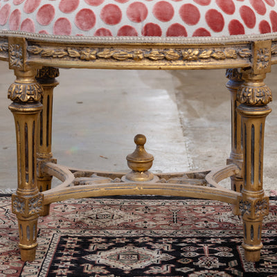 Louis XVI Gold Stool – Pink Polka Dot Velvet