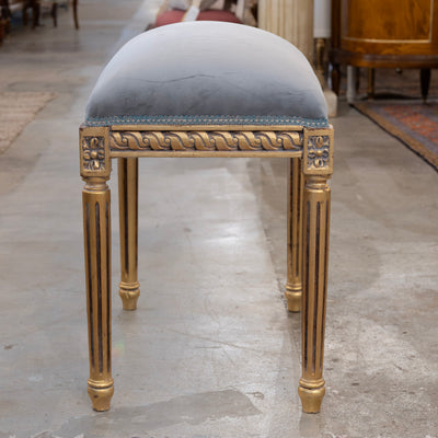 Louis XVI Gilded Stool – Dark Blue Velvet Upholstery