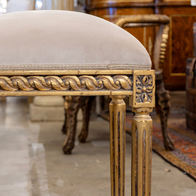 Louis XVI Gilded Square Stool – Light BeigeVelvet Upholstery