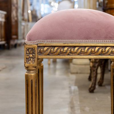 Louis XVI Gilded Square Stool – Pink Velvet Upholstery