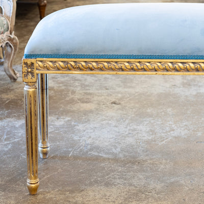 Louis XVI Gilded Bench – Blue Velvet Upholstery