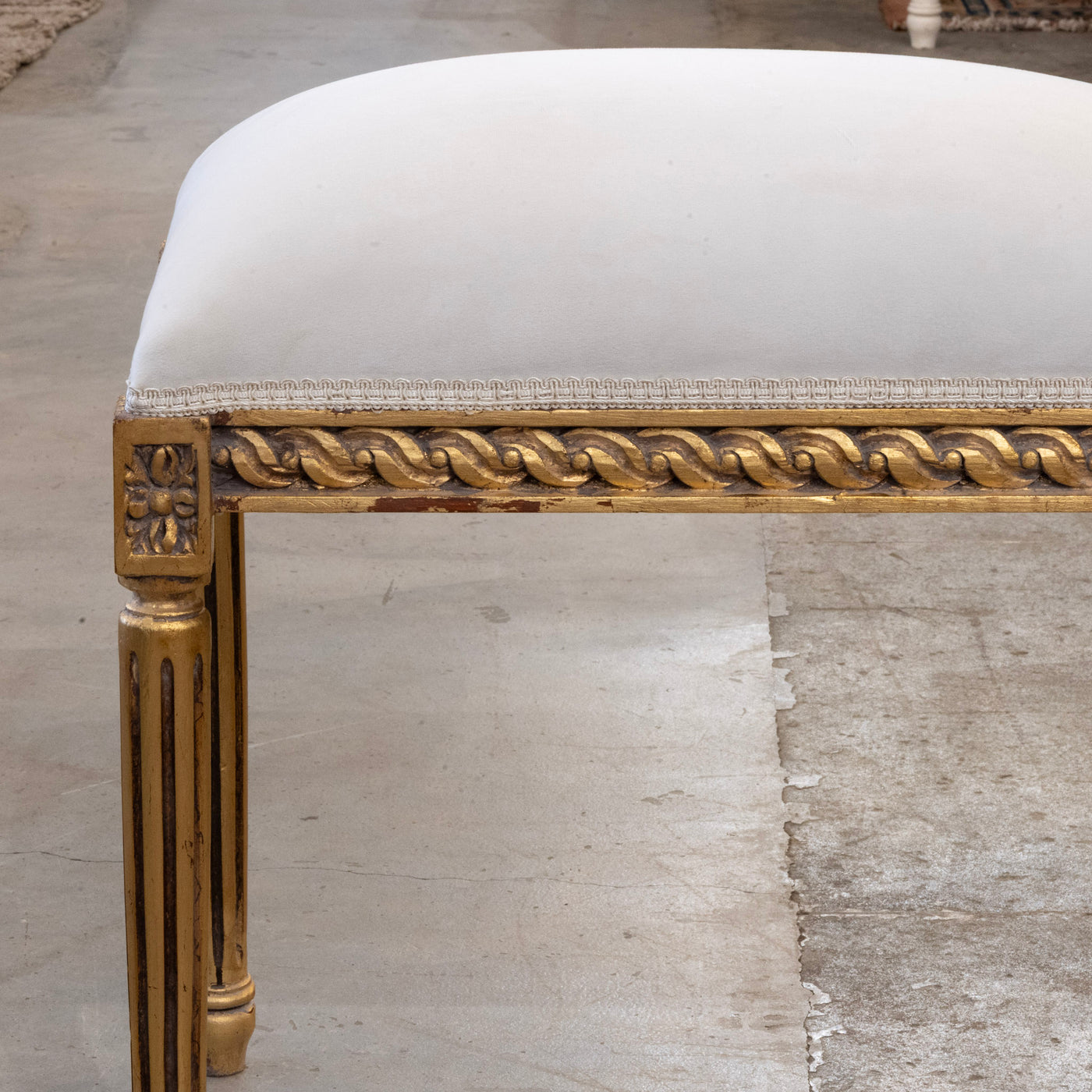 Louis XVI Gilded Bench – Velvet Cream Upholstery
