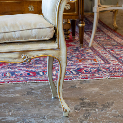 Louis XV Scroll Bench – Original Yellow Damask Upholstery
