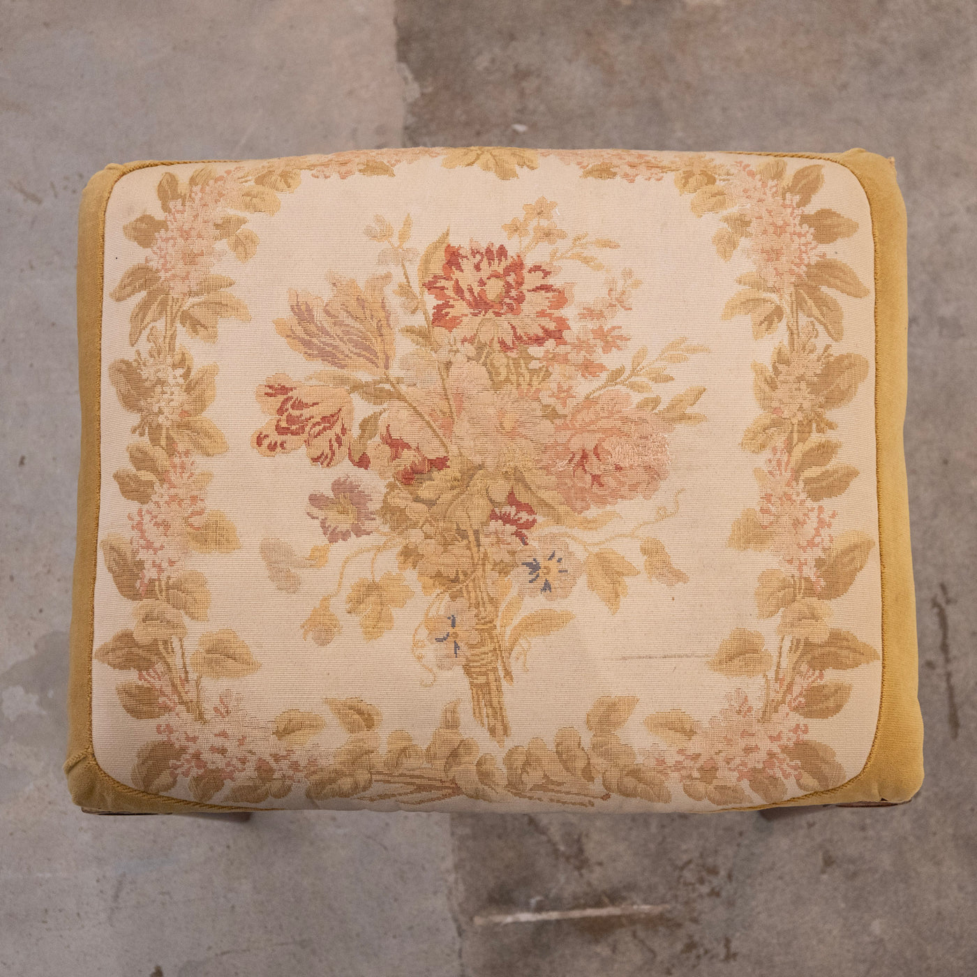 Louis XVI Wood Stool – Floral Needlepoint Upholstery