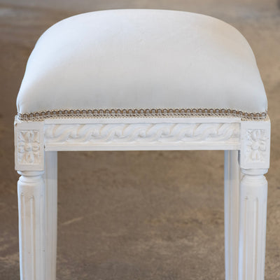 Louis XVI White Painted Stool – White Velvet Upholstery