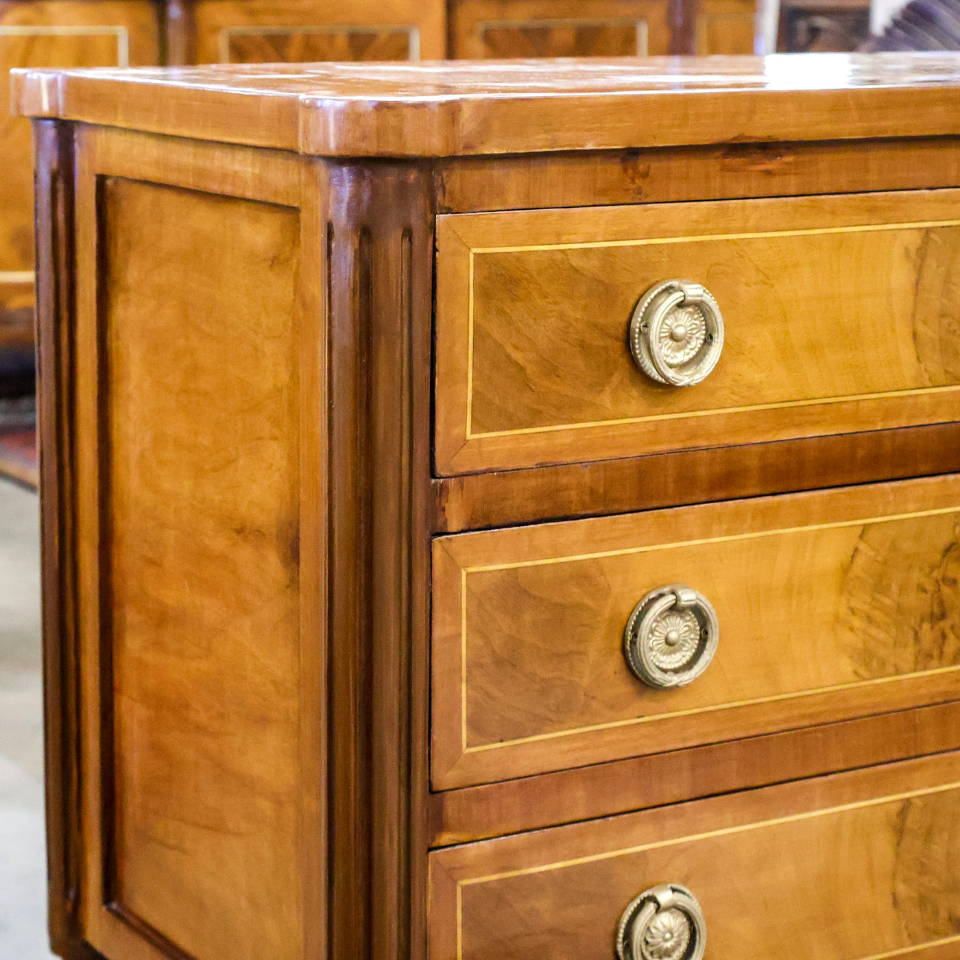 Louis XVI Tall Rounded Corner Burl Wood Nightstand (36" Wide)