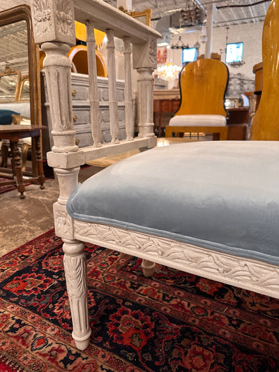 Swedish Bench with Light Blue Velvet | Le Chateau | European Luxury Furniture in Atlanta