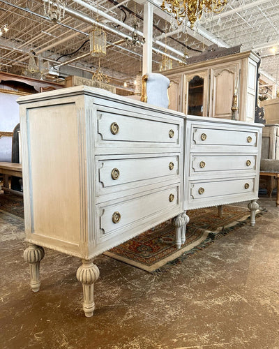 Antique White Swedish Chest with Ballerina Legs | Le Chateau | European Luxury Furniture in Atlanta