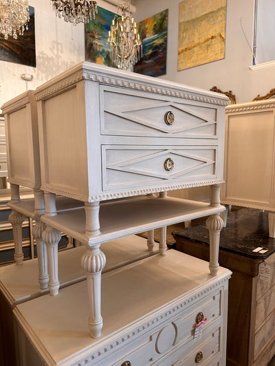 Swedish Nightstand with Carved Diamond and Shelf