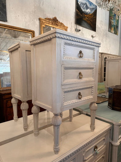 Small Swedish Nightstand with Brass Carved Pulls | Le Chateau | European Luxury Furniture in Atlanta