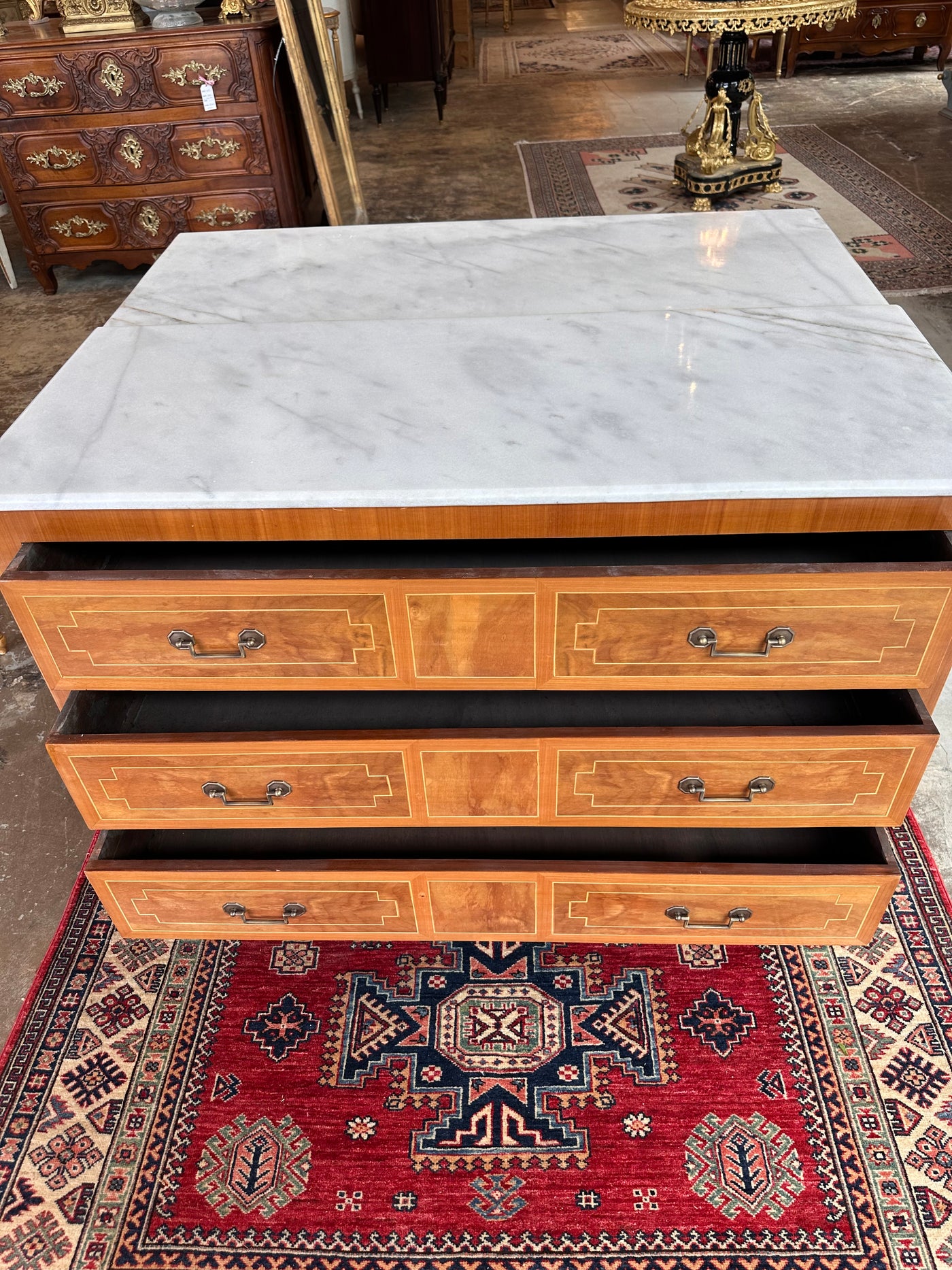 Marble Top Burl Wood Chest of Drawers