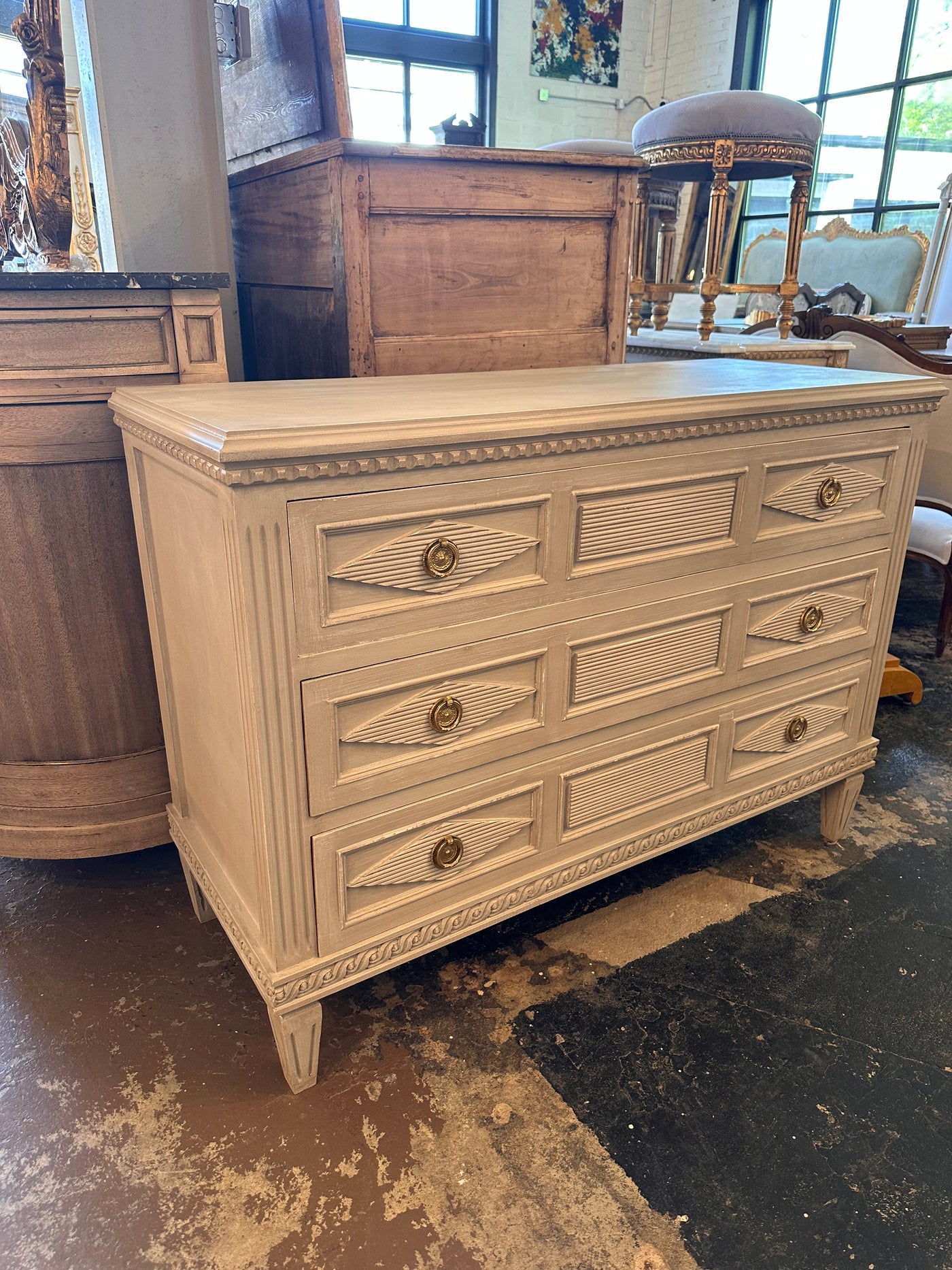 Large Swedish Chest with Reeded Diamonds