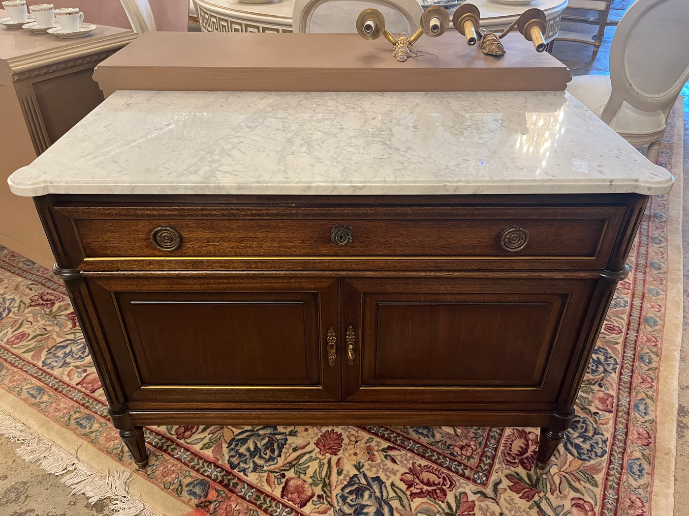 Rounded Corner Cabinet with Marble Top