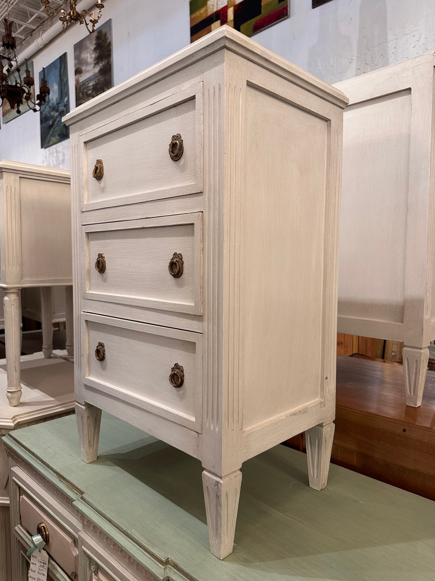 Antique Petite White Swedish Nightstand | Le Chateau | European Luxury Furniture in Atlanta